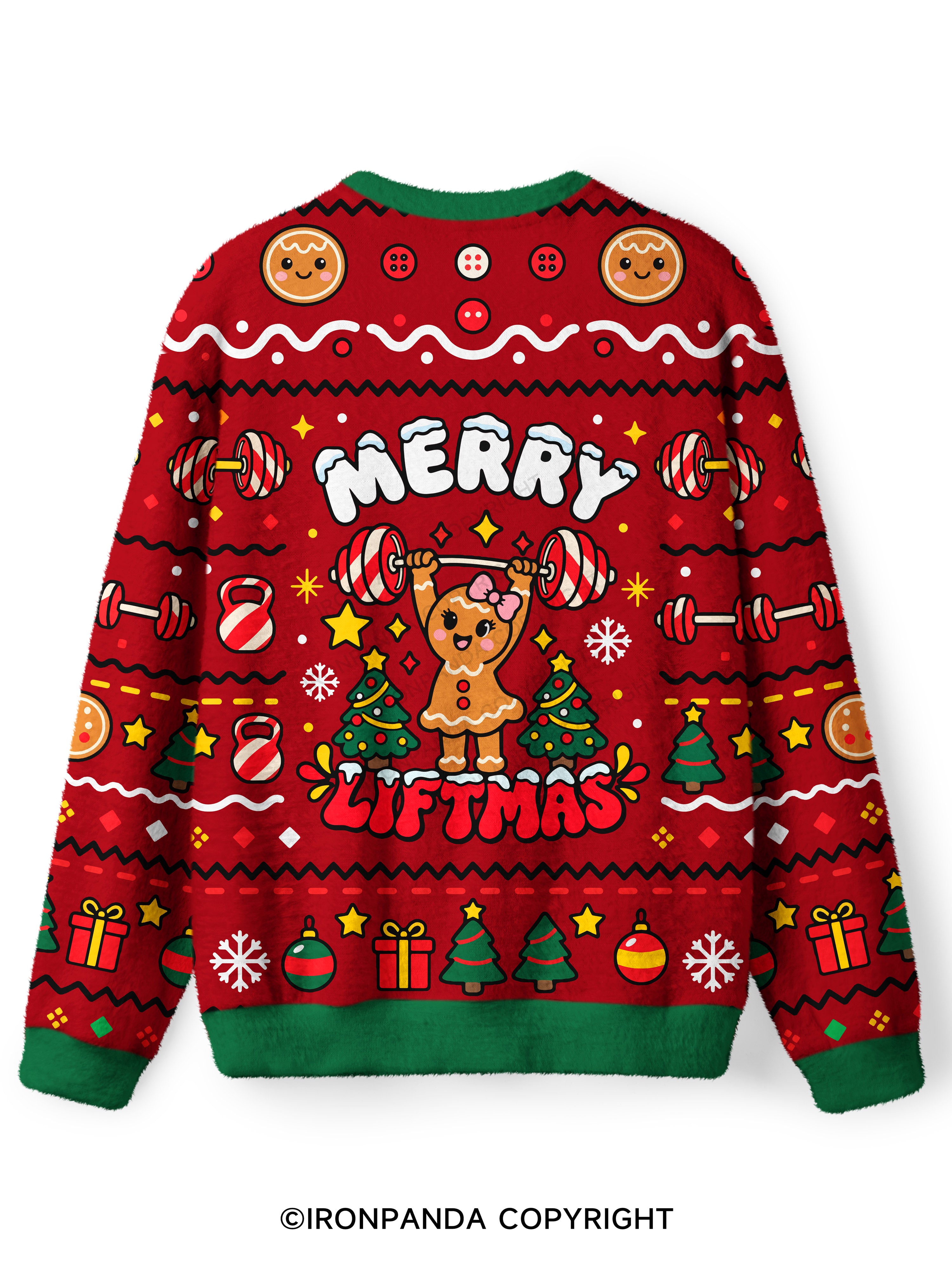 Merry Liftmas gingerbread  Ugly Fuzzy Fleece Sweater