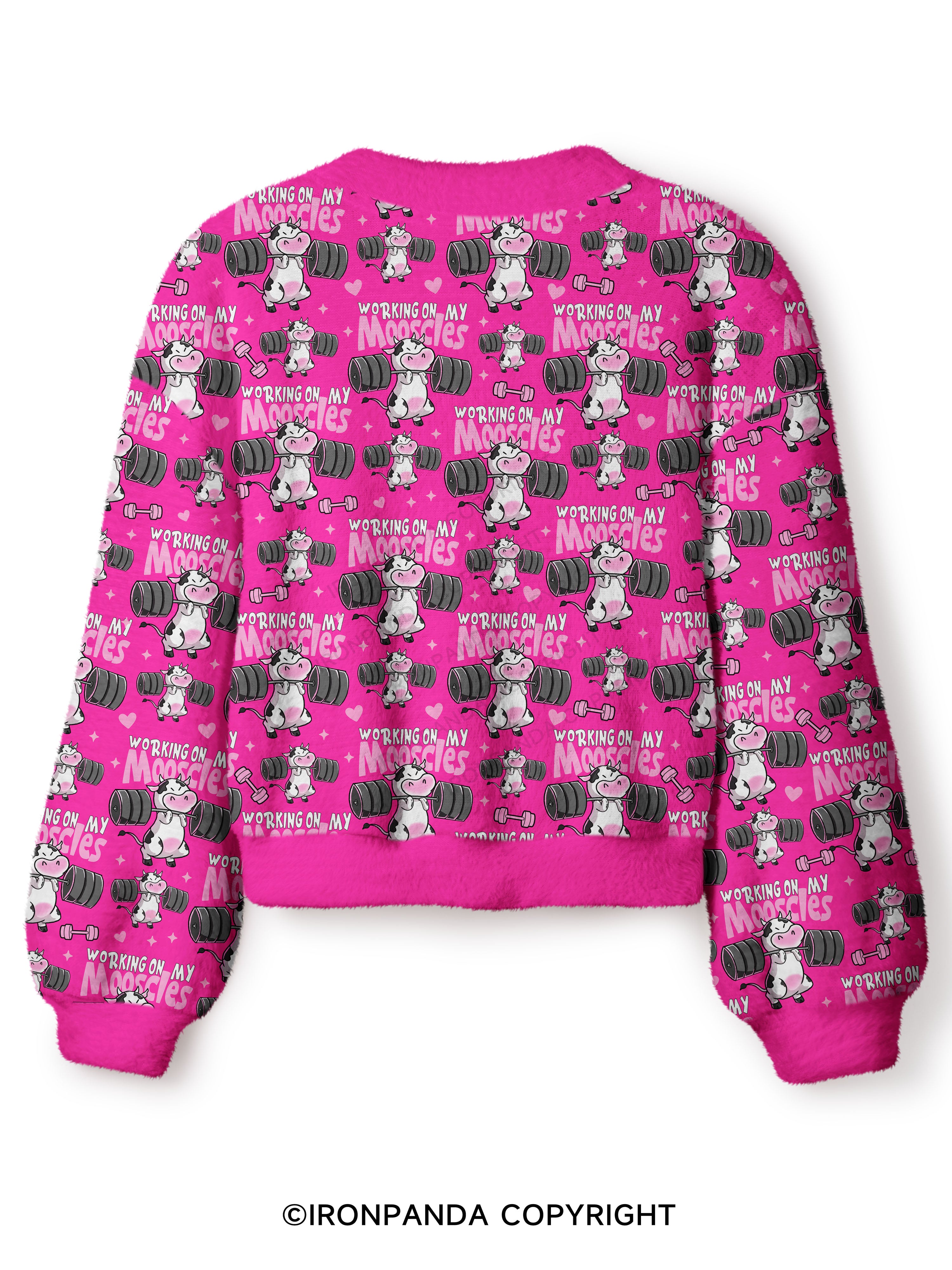 WORKING ON MY MOOSCLES Crop Ugly Cardigan Sweater