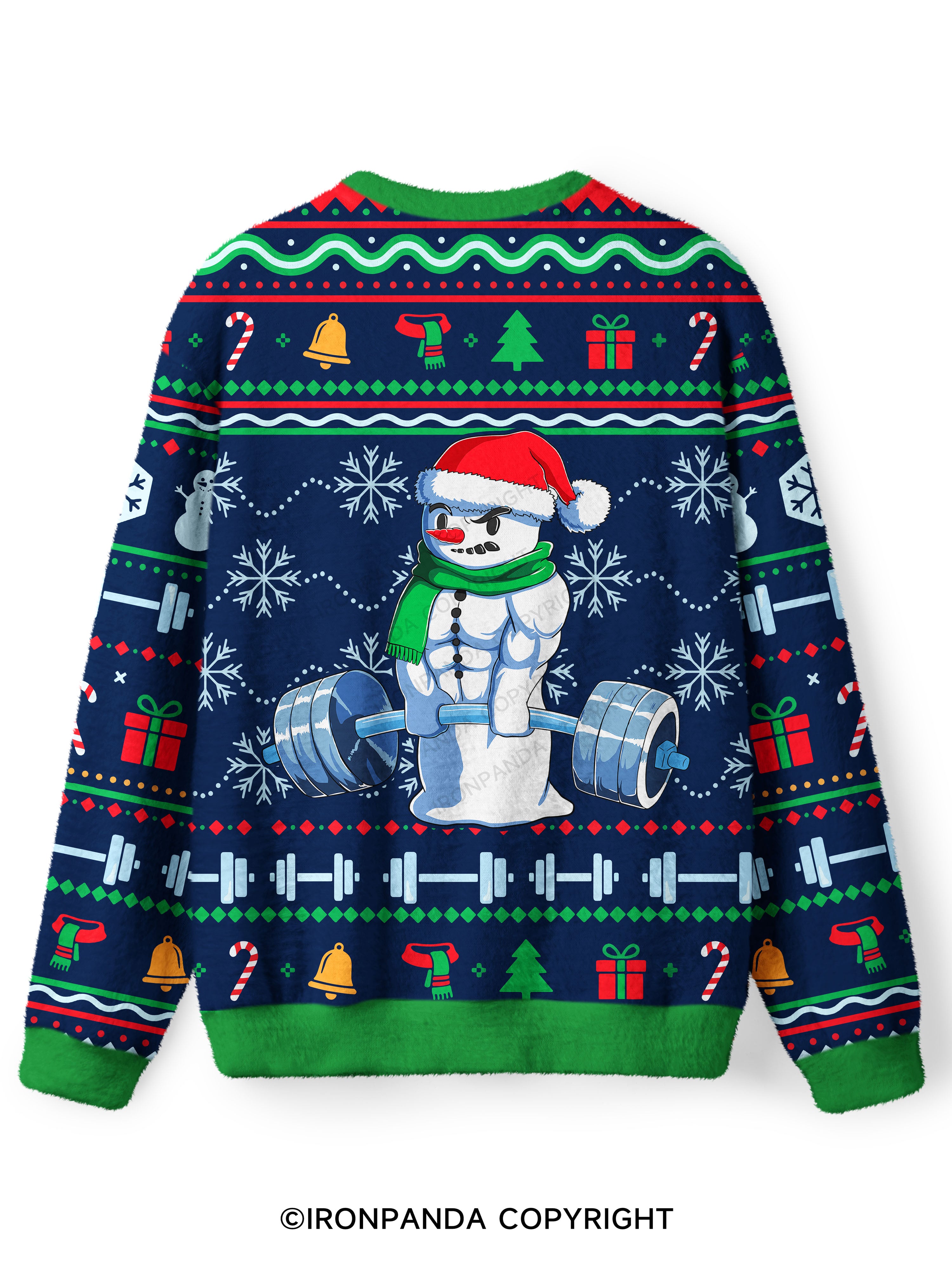 weightlifting snowman Ugly Fuzzy Fleece Sweater