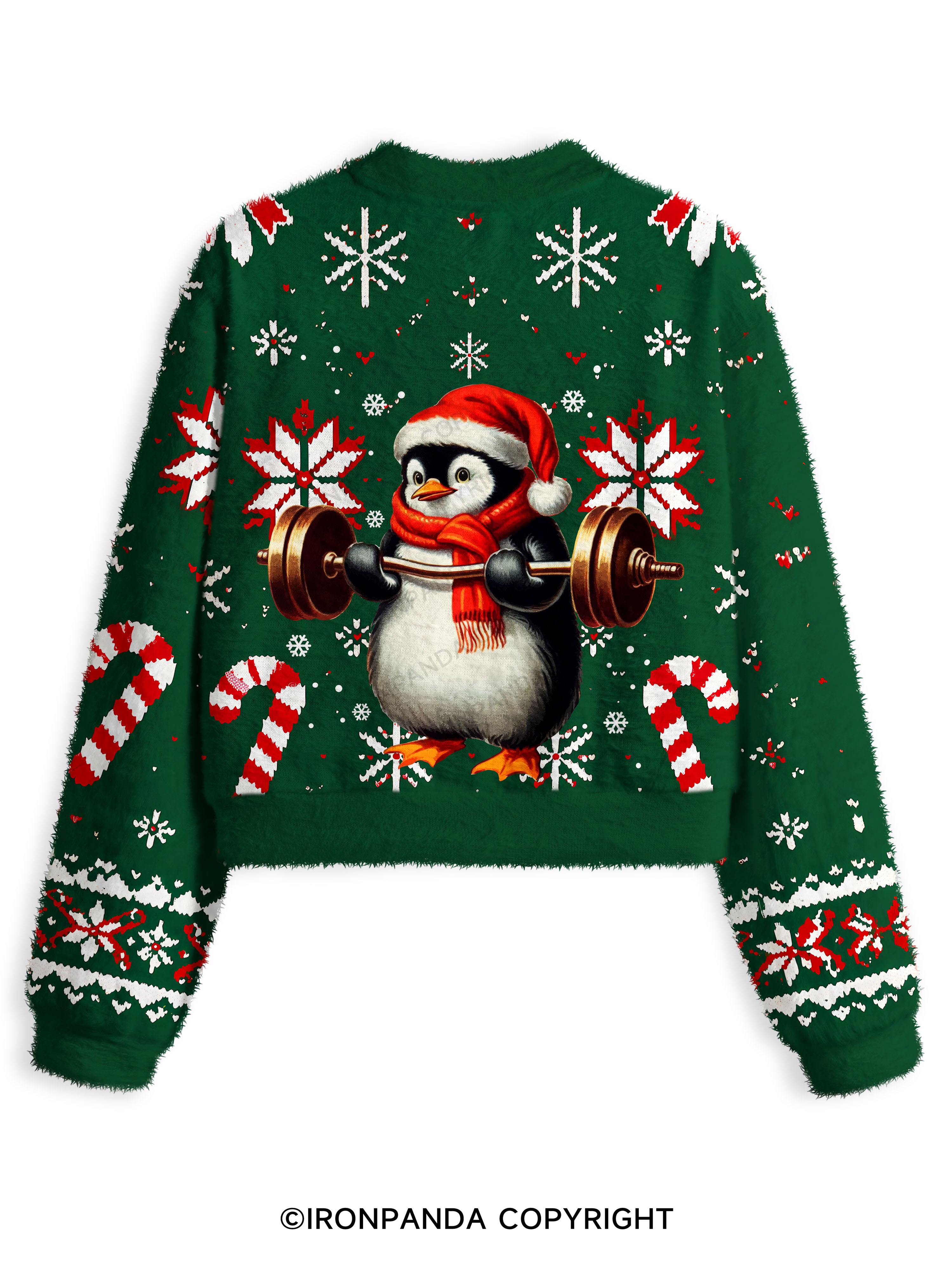 CHRISTMAS DEADLIFT PENGUIN Fuzzy Fleece Crop Sweater
