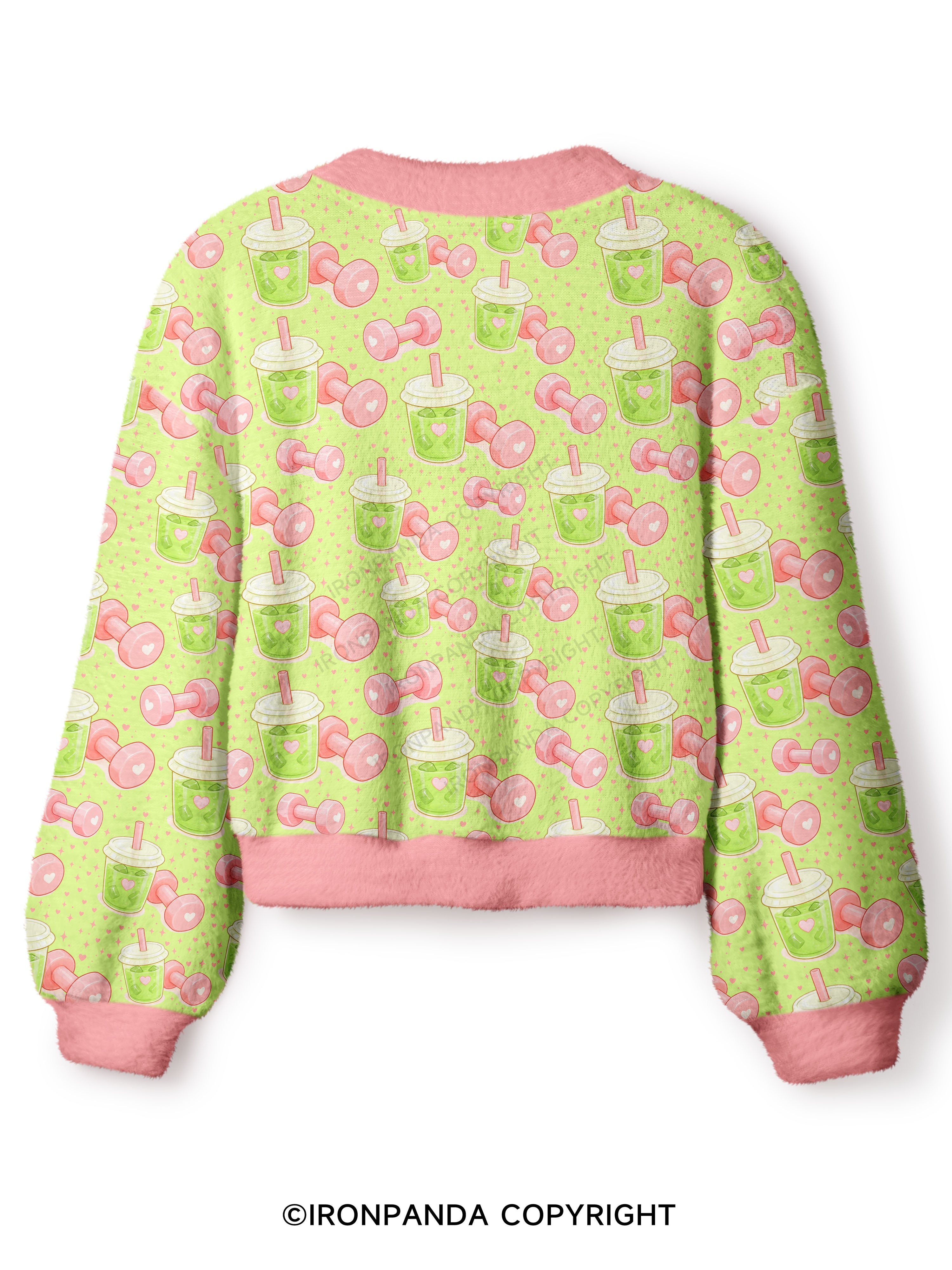 MATCHA & DUMBBELLS Crop Ugly Cardigan Sweater