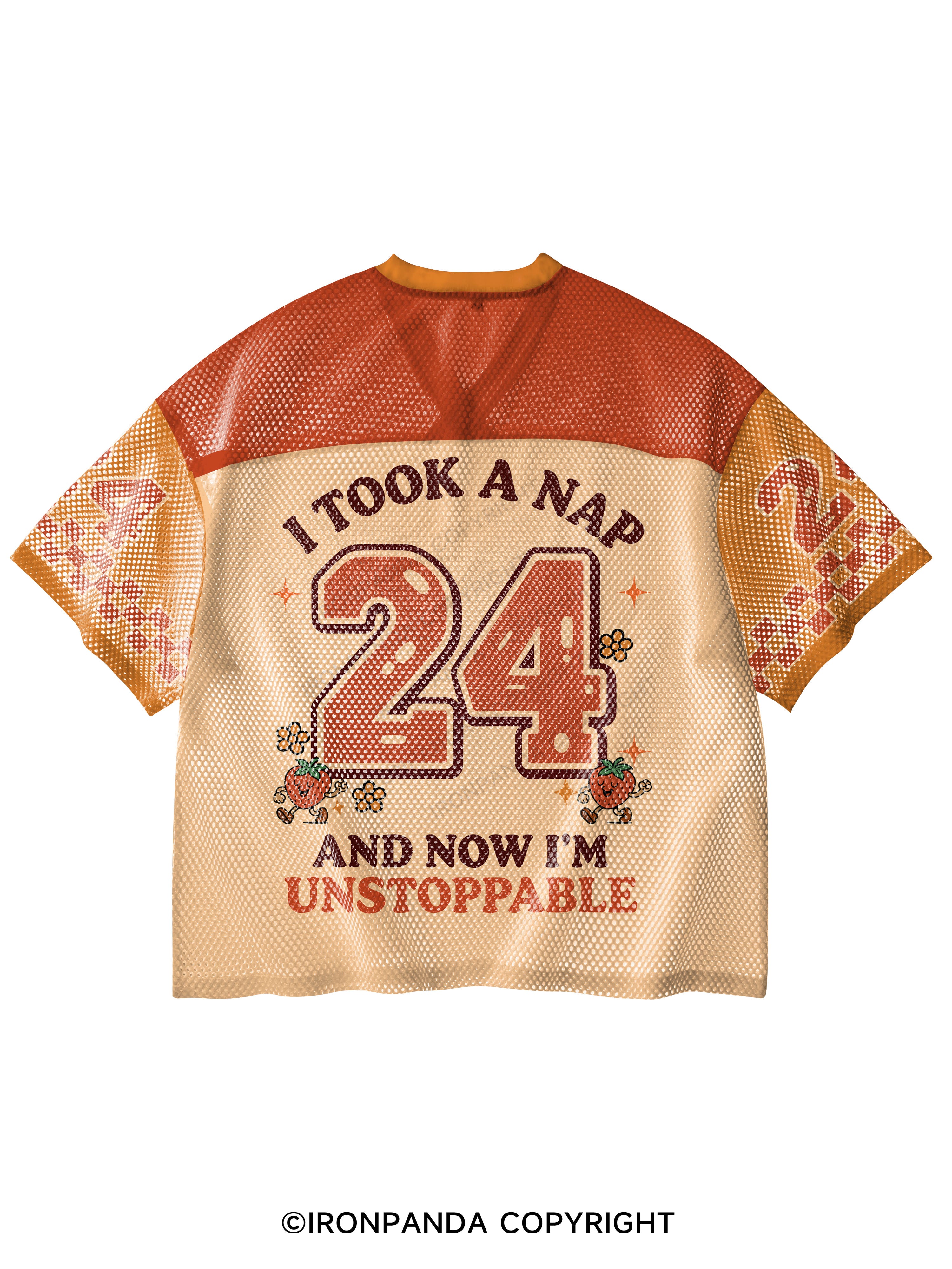 I TOOK A NAP AND NOW I'M UNSTOPPABLE V-Neck Open Hole Mesh Top
