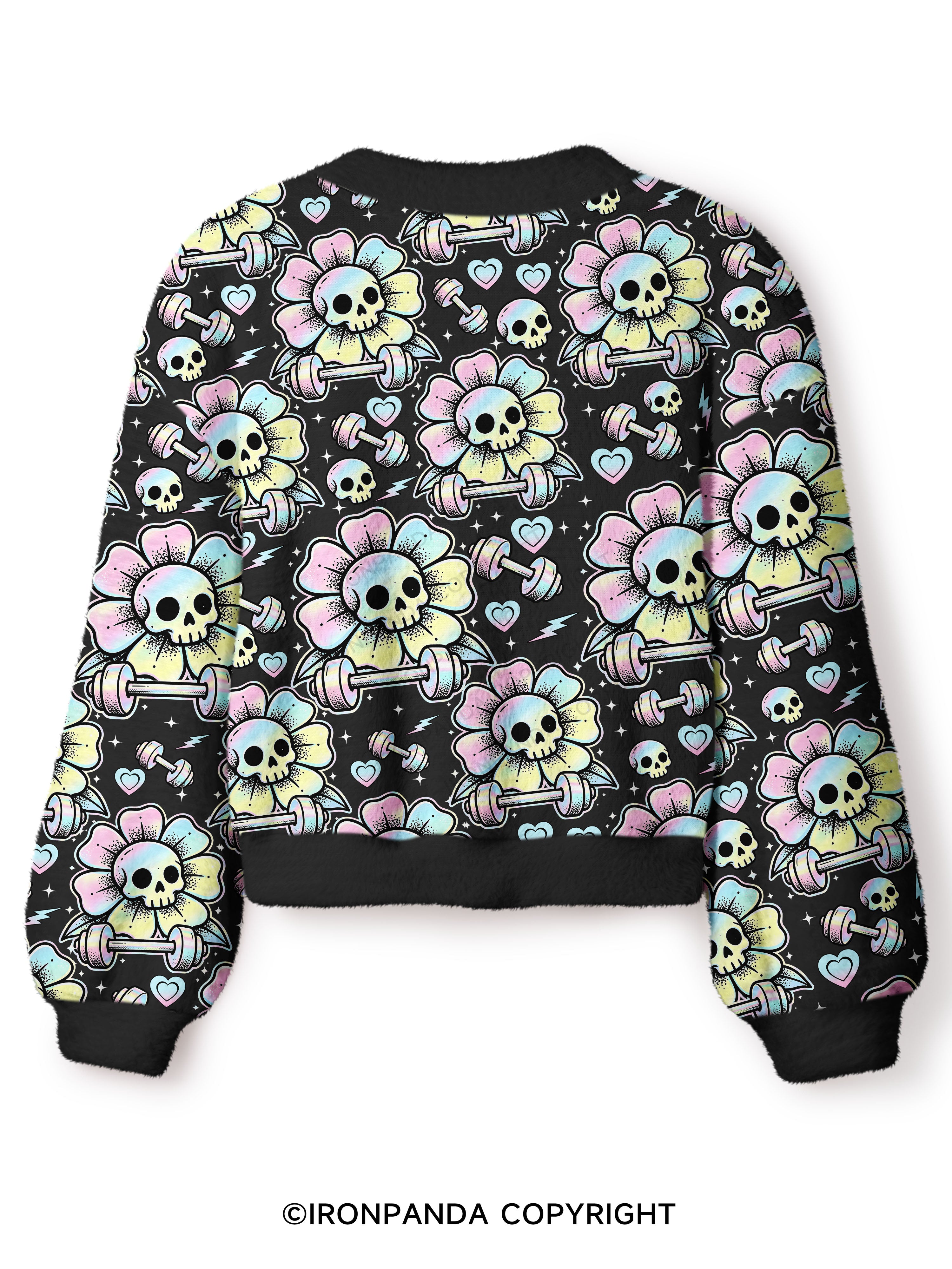 IF I DIE I DIE SKELETON Crop Ugly Cardigan Sweater