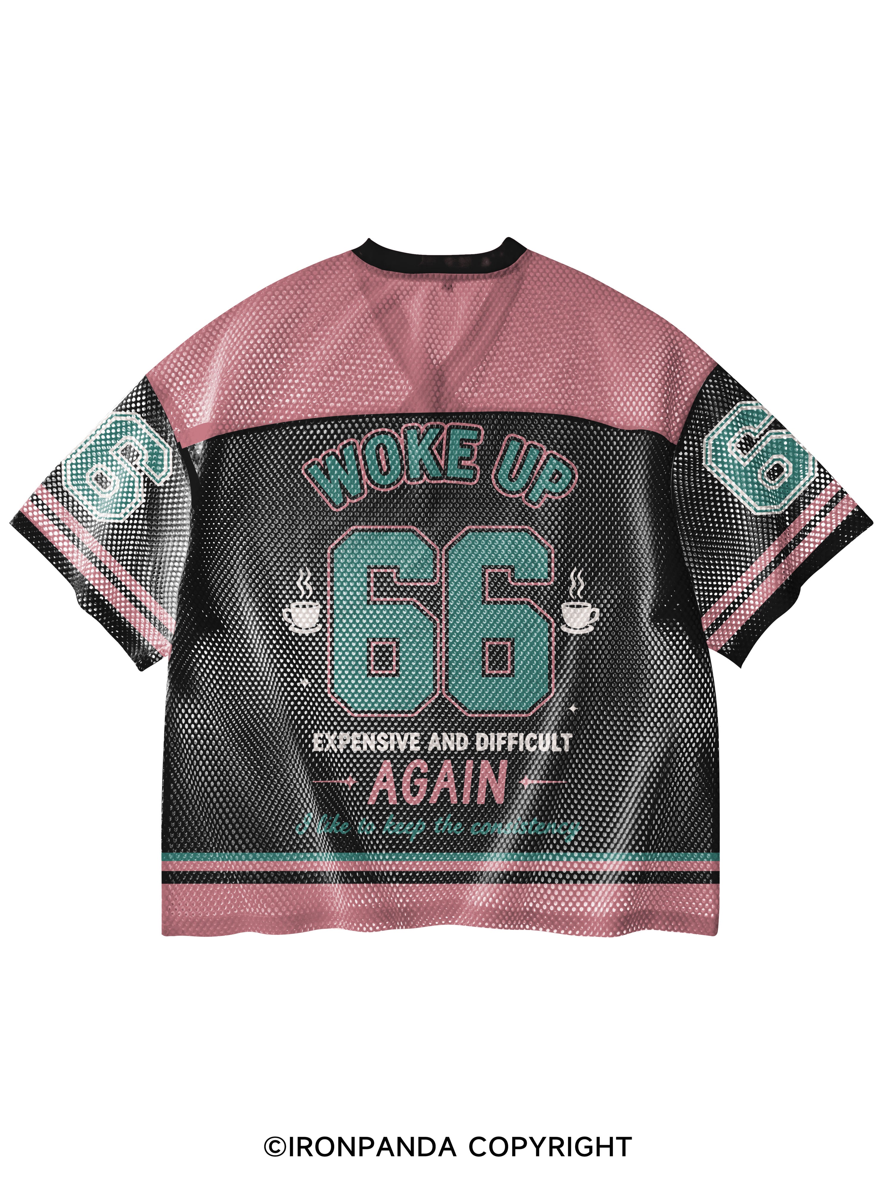 WOKE UP EXPENSIVE AND DIFFICULT AGAIN V-Neck Open Hole Mesh Top