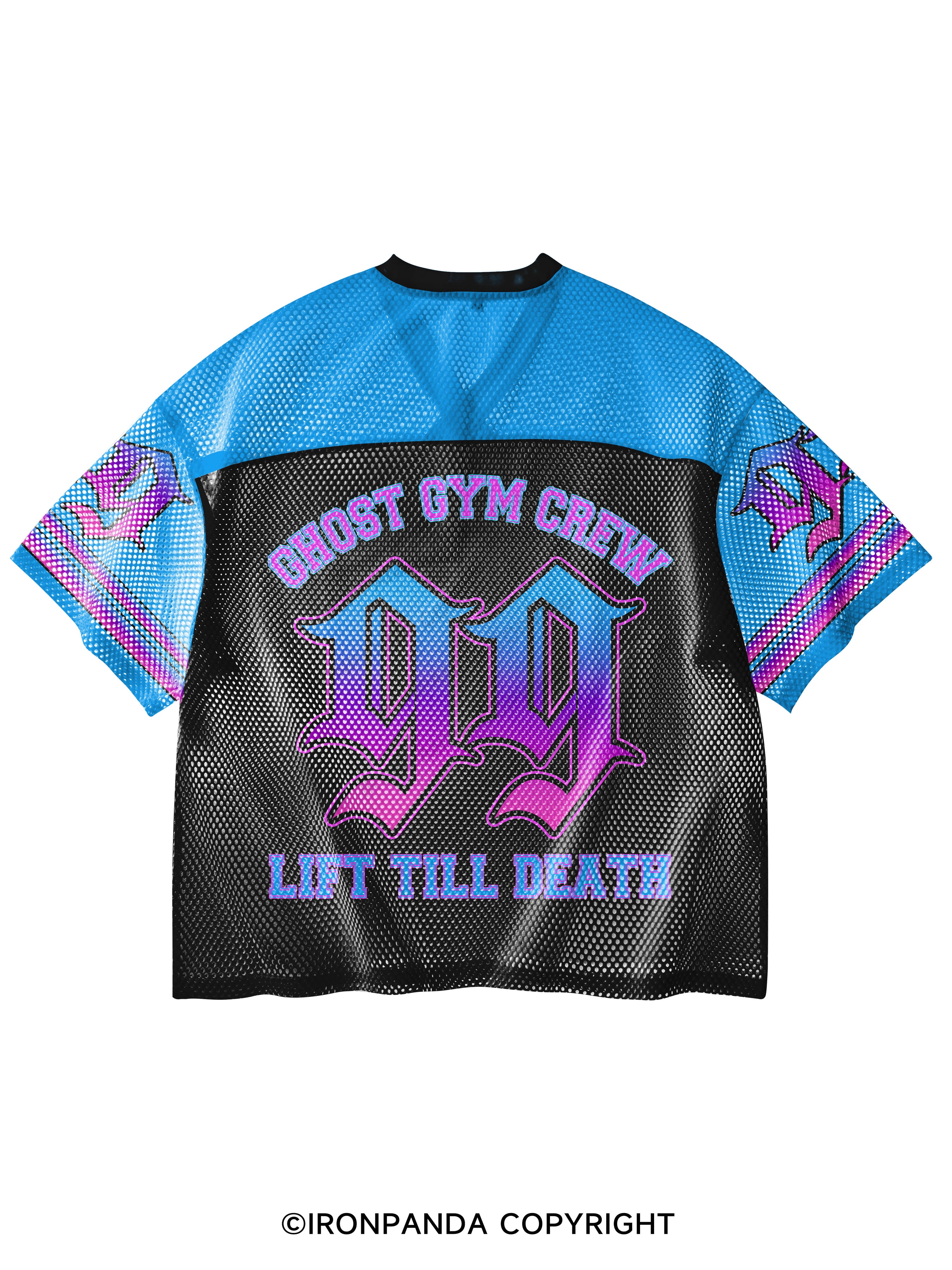 Weightlifting Skull V-Neck Open Hole Mesh Top
