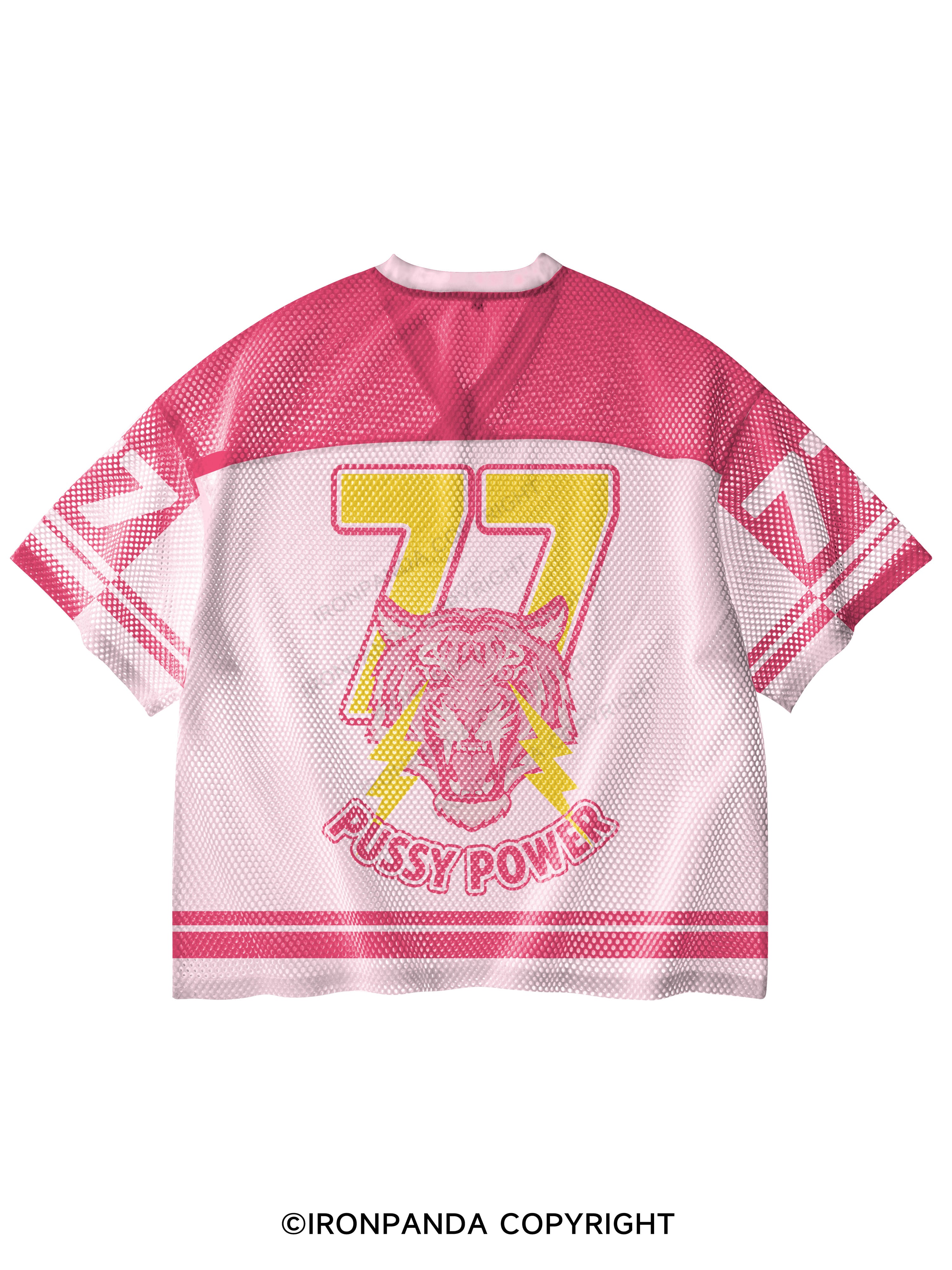 pussy power V-Neck Open Hole Mesh Top