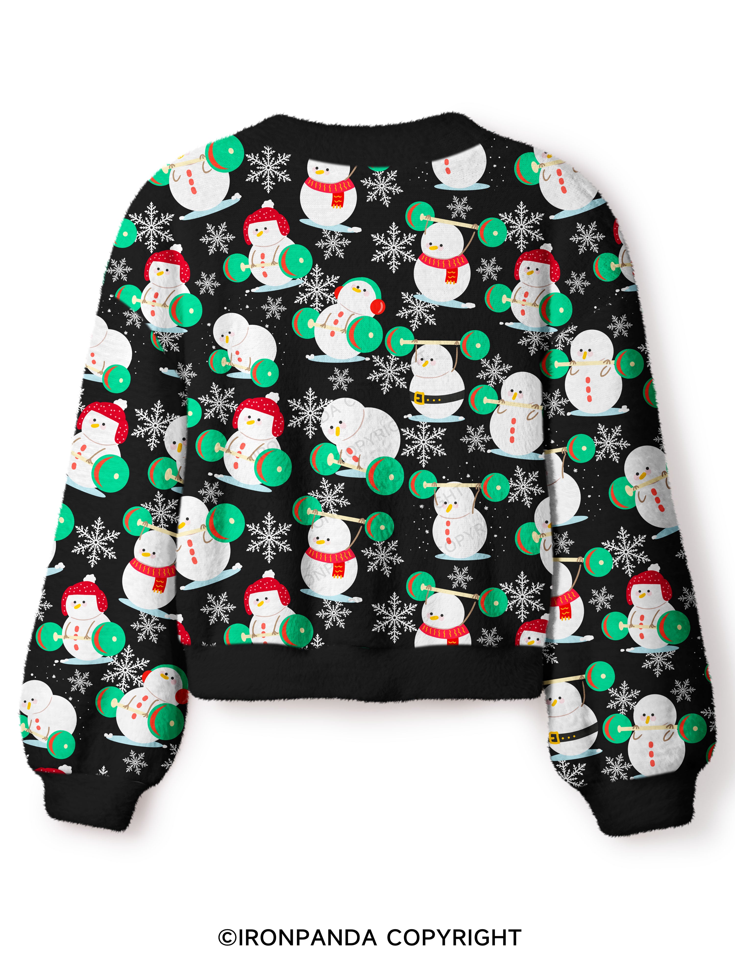 Snowman team weightlifting Crop Ugly Cardigan Sweater
