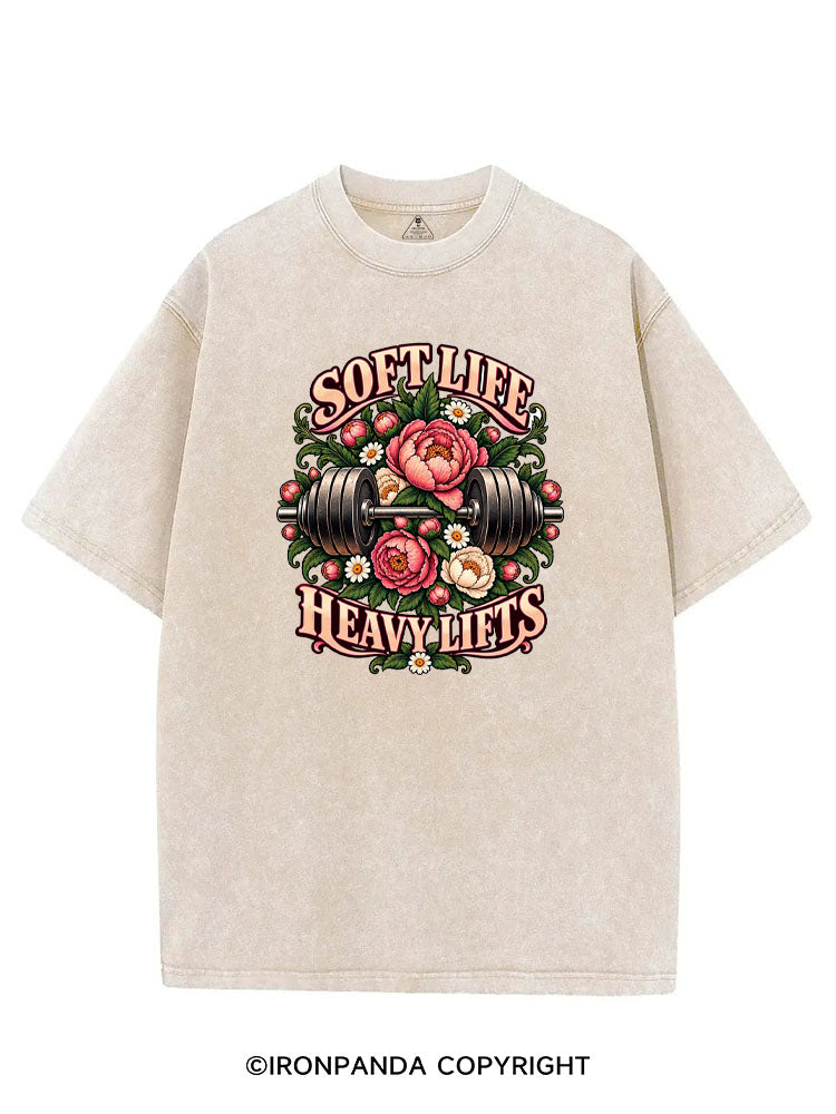 SOFT LIFE HEAVY LIFTS FLORAL WEIGHTLIFTING VINTAGE GYM SHIRT