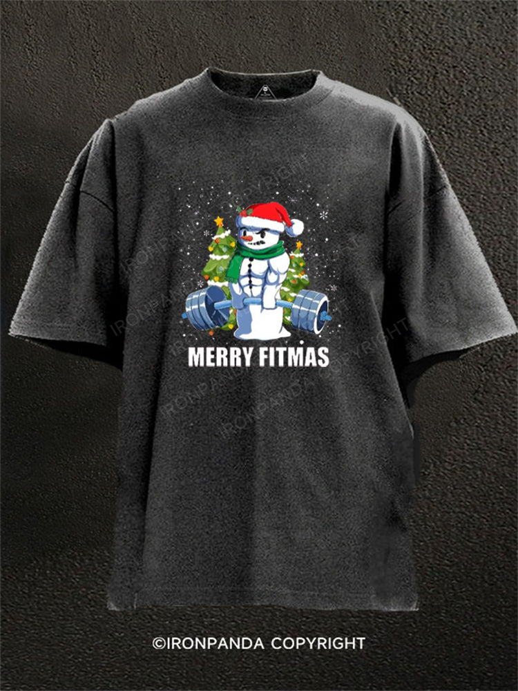 Merry Fitmas snowman Washed Gym Shirt