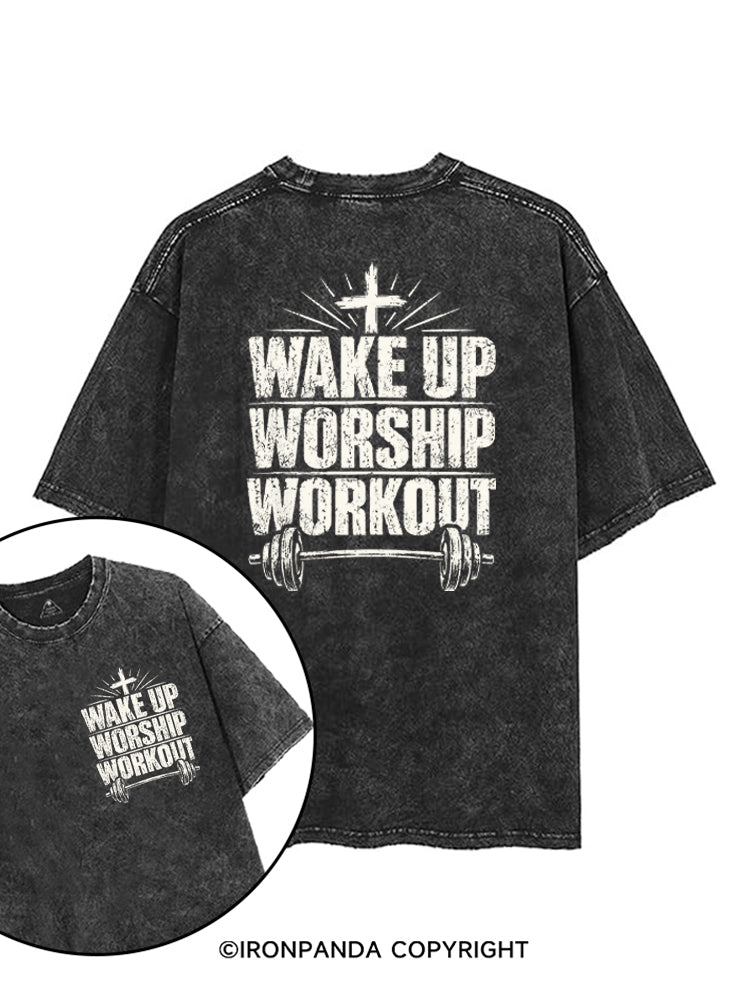Wake Up Worship Workout Christian Workout printed Gym Shirt