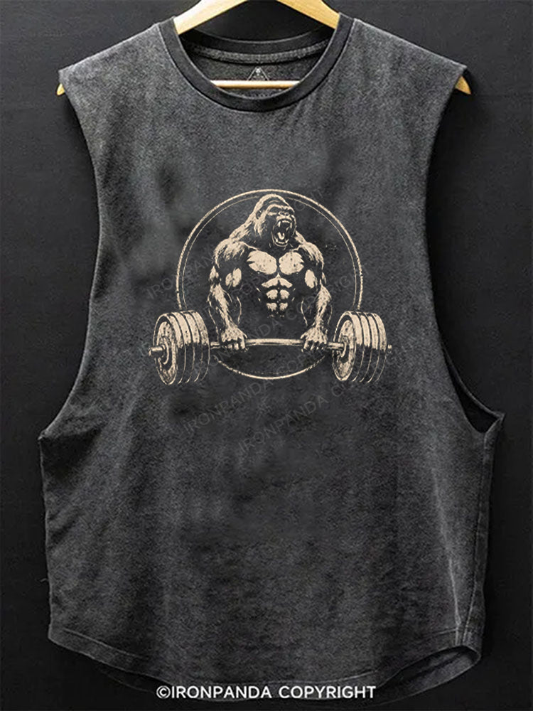 Retro Gorilla Powerlifting Barbell Scoop Bottom Cotton Tank