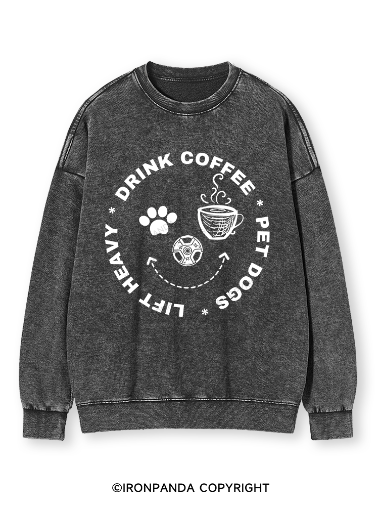 Lift Heavy, Drink Coffee, Pet Dogs Washed Sweatshirt