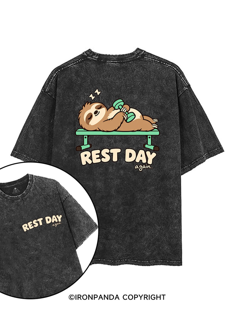 Rest Day Again Lazy Sloth printed Gym Shirt
