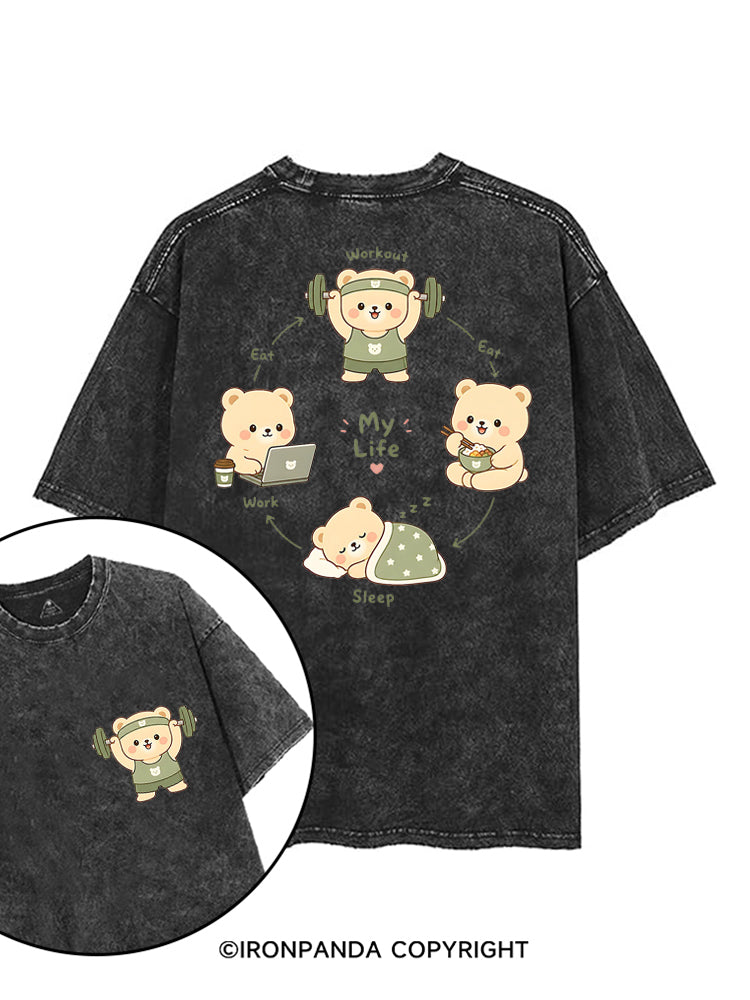 MY LIFE CUTE BEAR GYM printed Gym Shirt