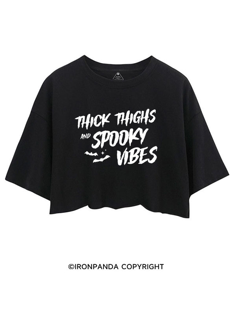 THICK THIGHS AND SPOOKY VIBES HALLOWEEN SEASON CROP TOPS