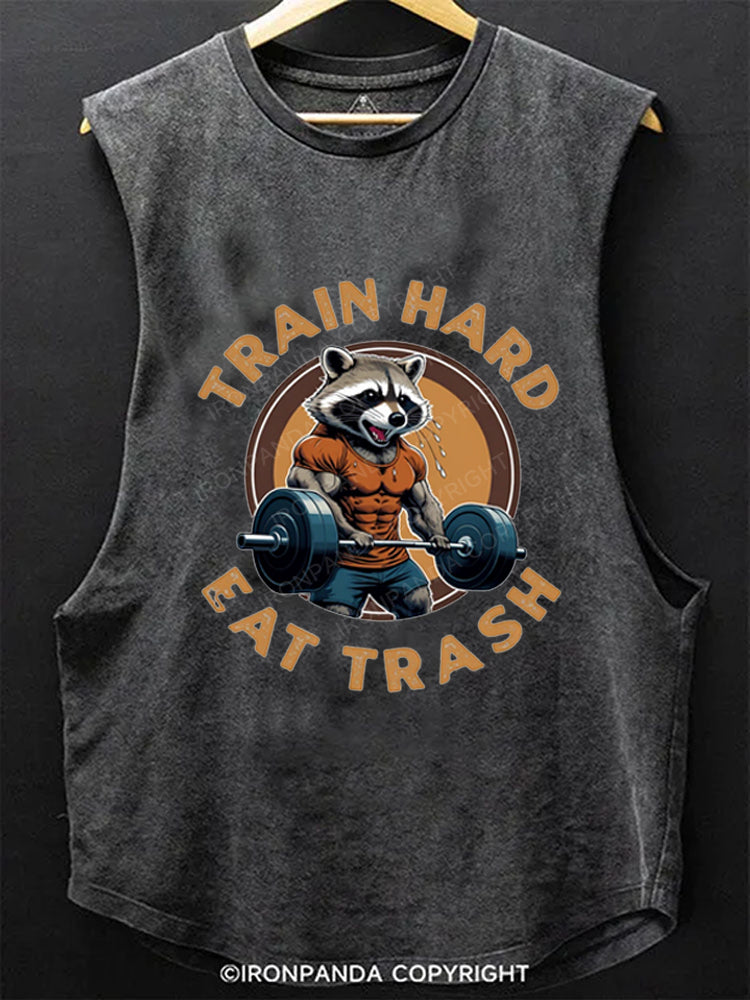 Train hard eat trash raccoon weightlifting Scoop Bottom Cotton Tank