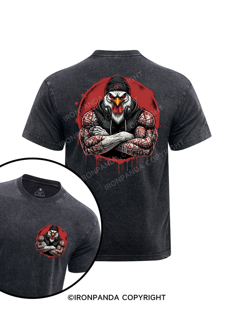 White Feather Beast printed Washed Gym Shirt