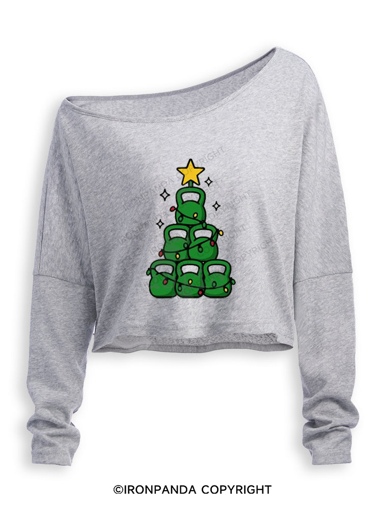 HOLIDAY STRENGTH TREE Off Shoulder Long Sleeve Crop Top