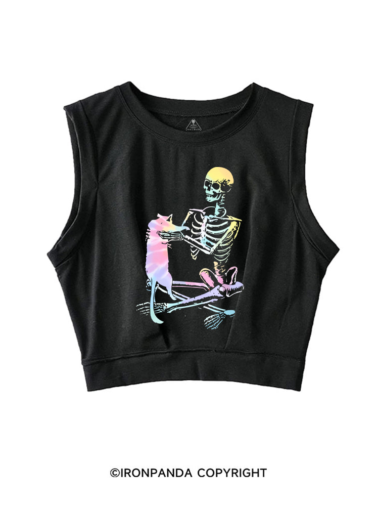 LIFT HEAVY. PET CATS SLEEVELESS CROP TOPS