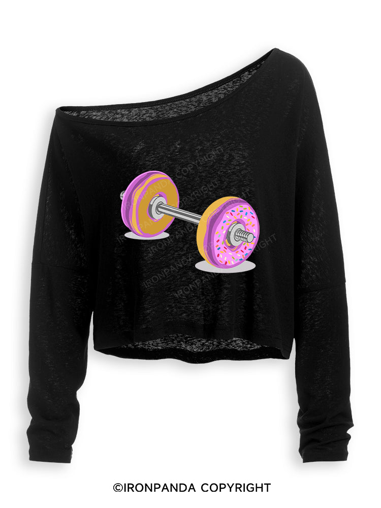 DONUT BARBELL Off Shoulder Long Sleeve Crop Top
