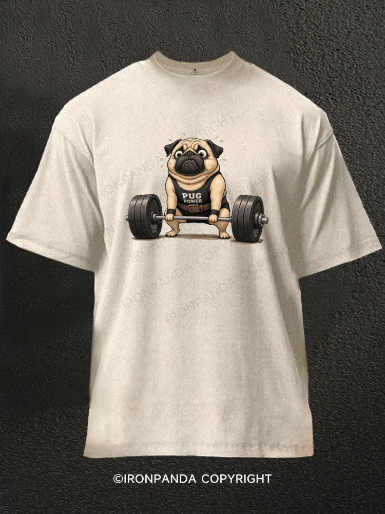 Pug Power Deadlift Washed Gym Shirt