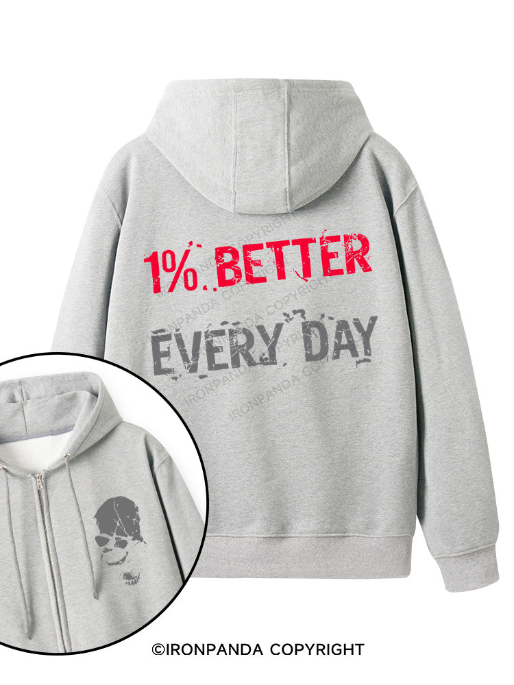 1% Better Every Day Skull Double-Sided Printed Fleece Zip Up Hoodie