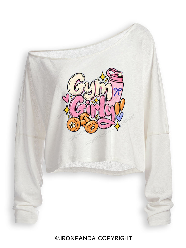 GYM GIRLY FUNNY WORKOUT Off Shoulder Long Sleeve Crop Top