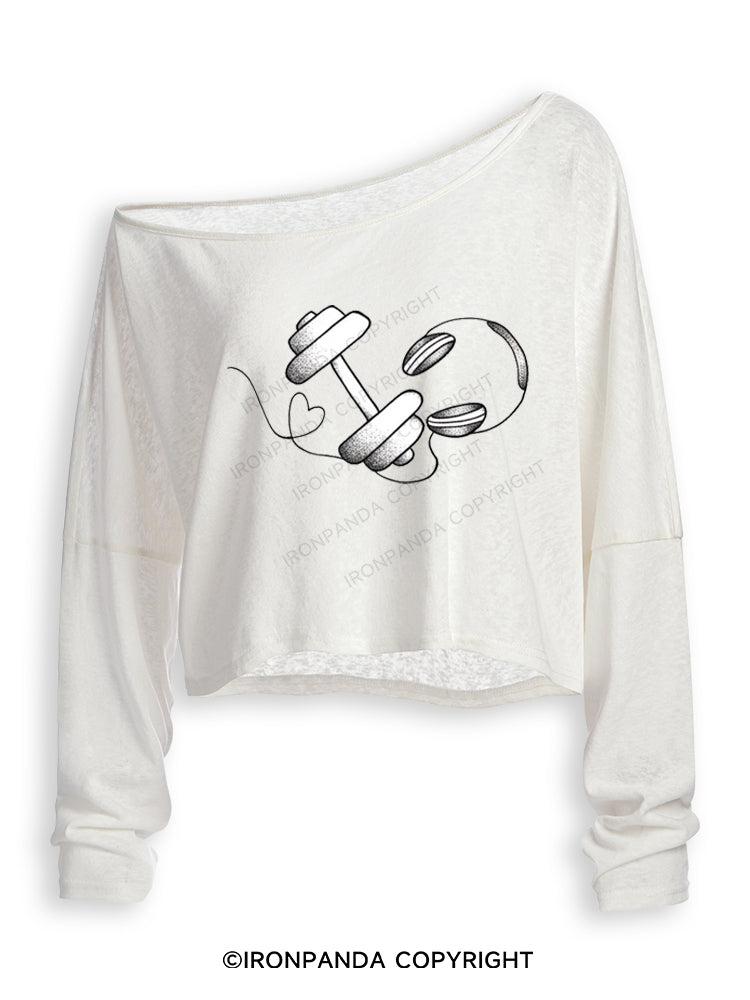 BARBELL BEATS Off Shoulder Long Sleeve Crop Top