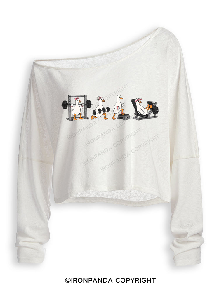 WEIGHTLIFTING GOOSE BUMPS FITNESS Off Shoulder Long Sleeve Crop Top