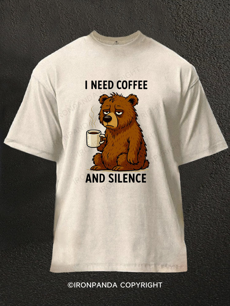 I NEED COFFEE AND SLIENCE Washed Gym Shirt