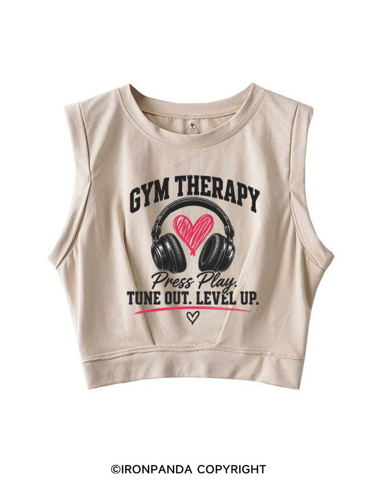 GYM THERAPY Press Play TUNE OUT LEVEL UP SLEEVELESS CROP TOPS