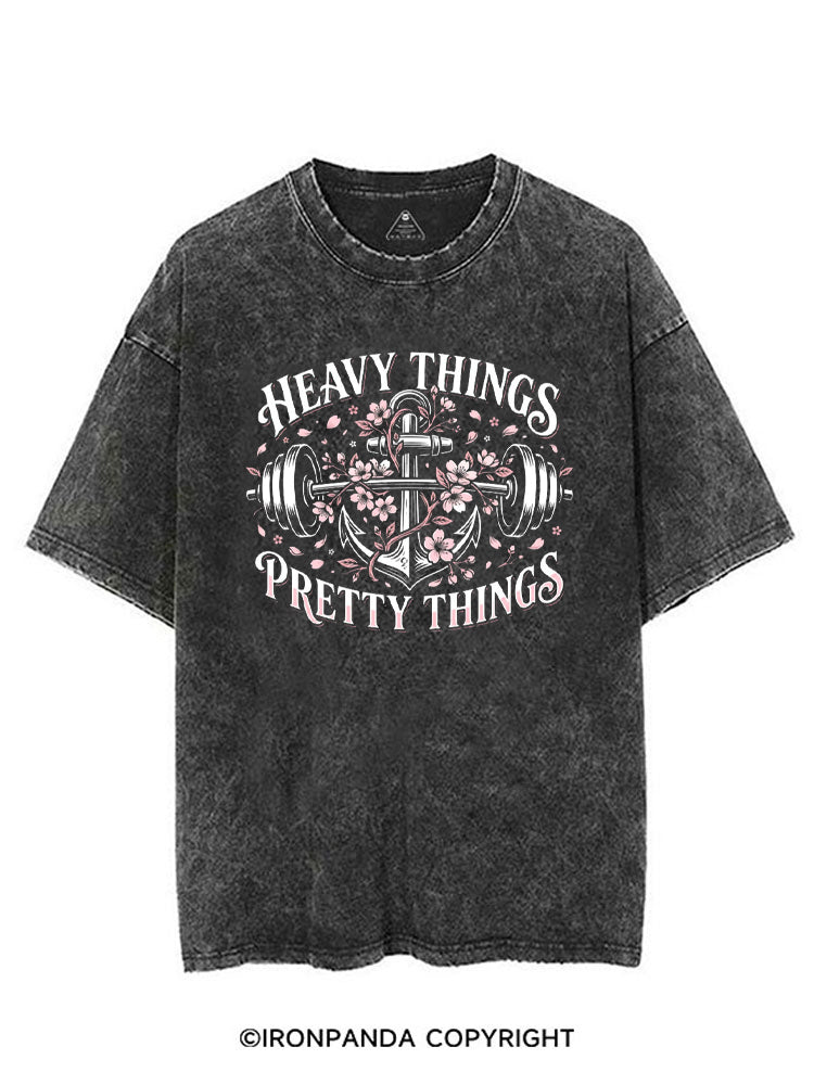 HEAVY THINGS PRETTY THINGS ANCHOR BARBELL FLORAL VINTAGE GYM SHIRT