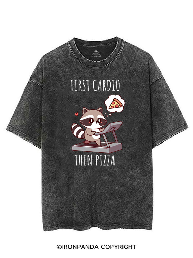 FIRST CARDIO THEN PIZZA CHEAT DAY RACCOON VINTAGE GYM SHIRT