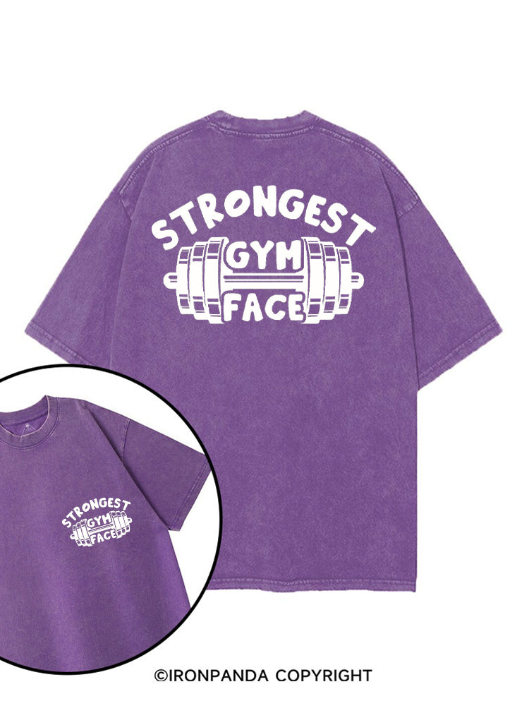 STRONGEST GYM FACE printed Gym Shirt