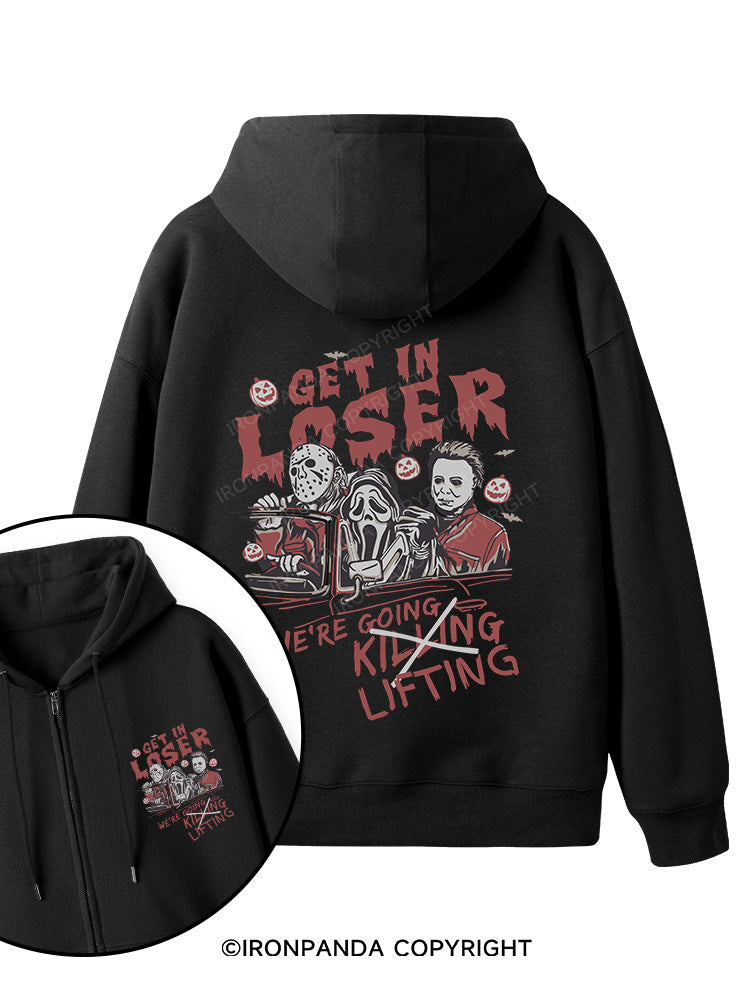 We’re Going Lifting Double-Sided Printed Fleece Zip Up Hoodie