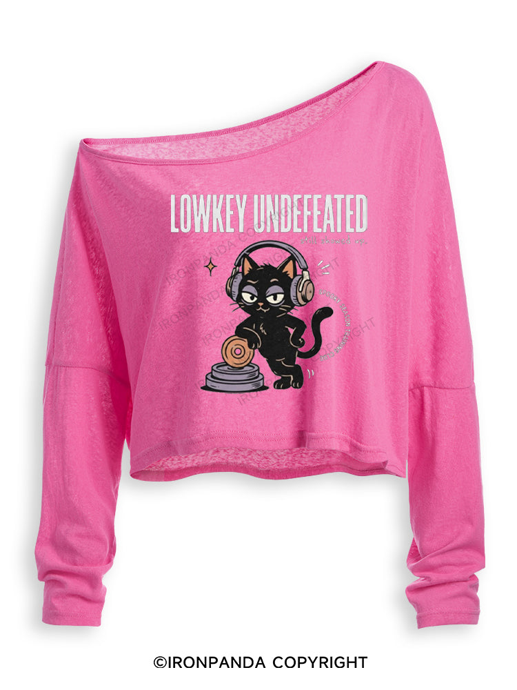 LOWKEY UNDEFEATED STILL SHOWD UP SPOOKY SEASON TRAINING CLUB Off Shoulder Long Sleeve Crop Top
