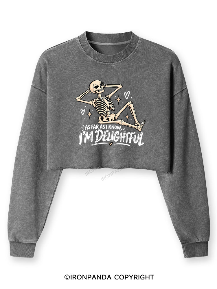 AS FAR AS I KNOW, I'M DELIGHTFUL Washed Long-Sleeve Crop Top