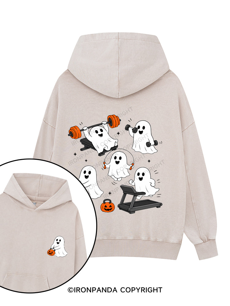 GHOST HALLOWEEN WORKOUT FITNESS Printed Washed Gym Hoodie