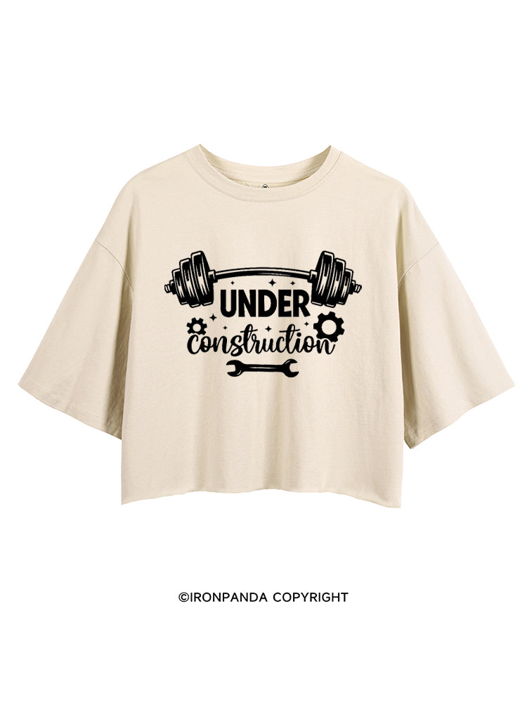 UNDER CONSTRUCTION FUNNY WORKOUT CROP TOPS