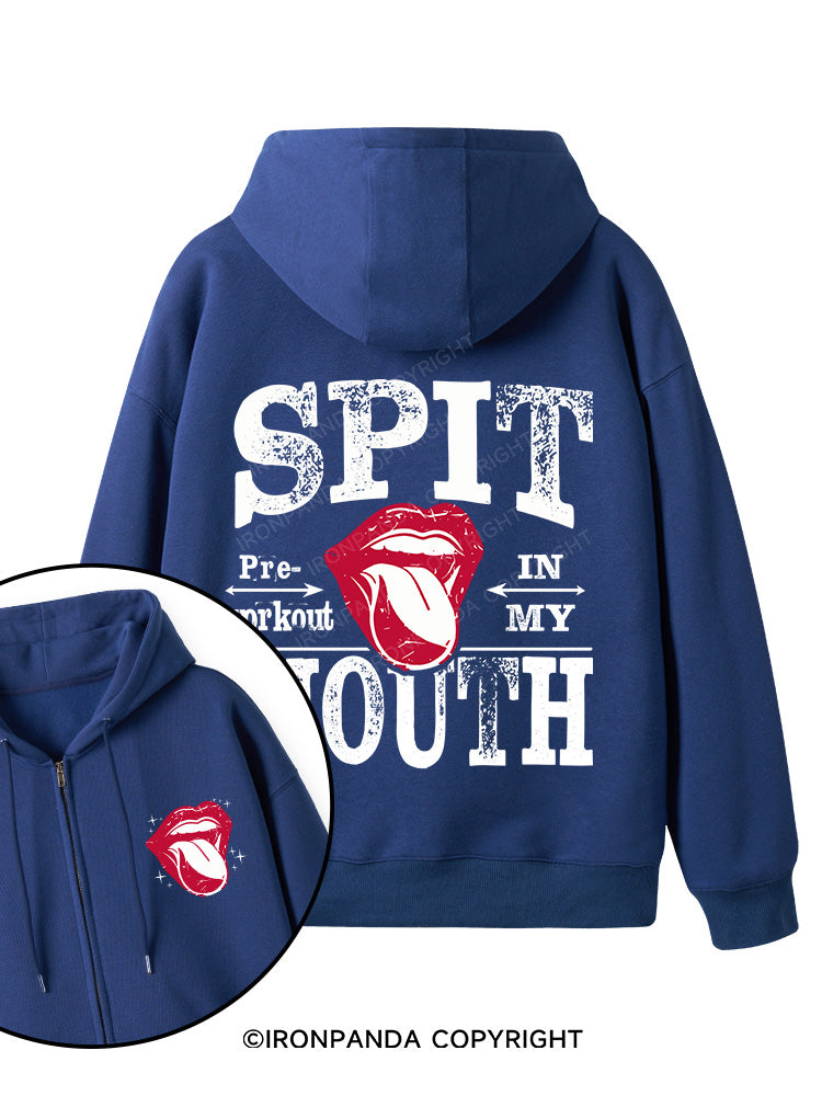 Spit Preworkout In My Mouth letter Double-Sided Printed Fleece Zip Up Hoodie