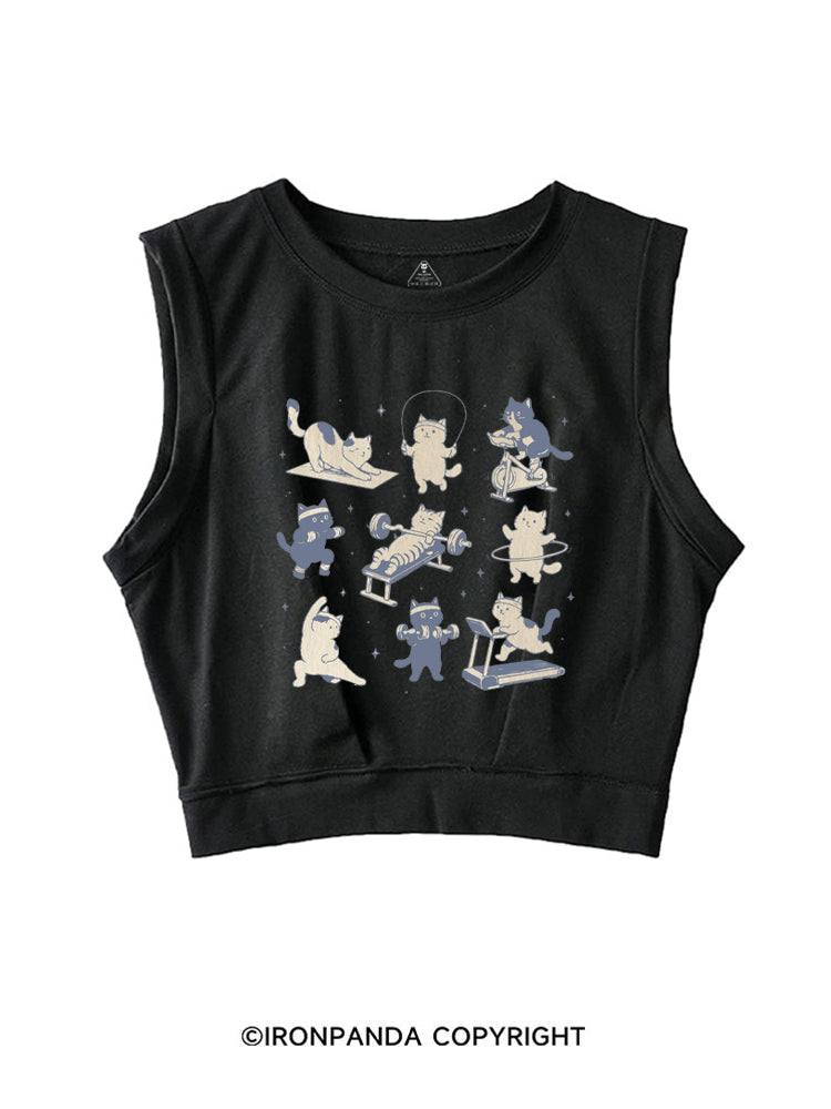 CUTE CAT LIFTING CLUB SLEEVELESS CROP TOPS