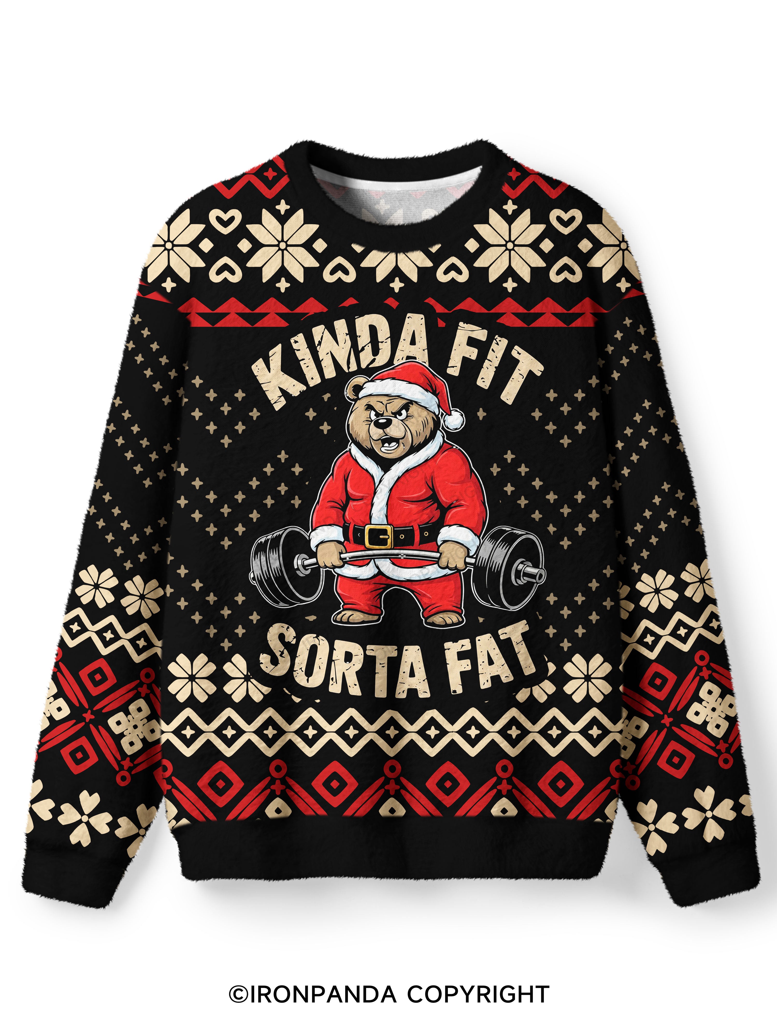 KINDA FIT SORTA FAT CHRISTMAS BEAR Ugly Fuzzy Fleece Sweater