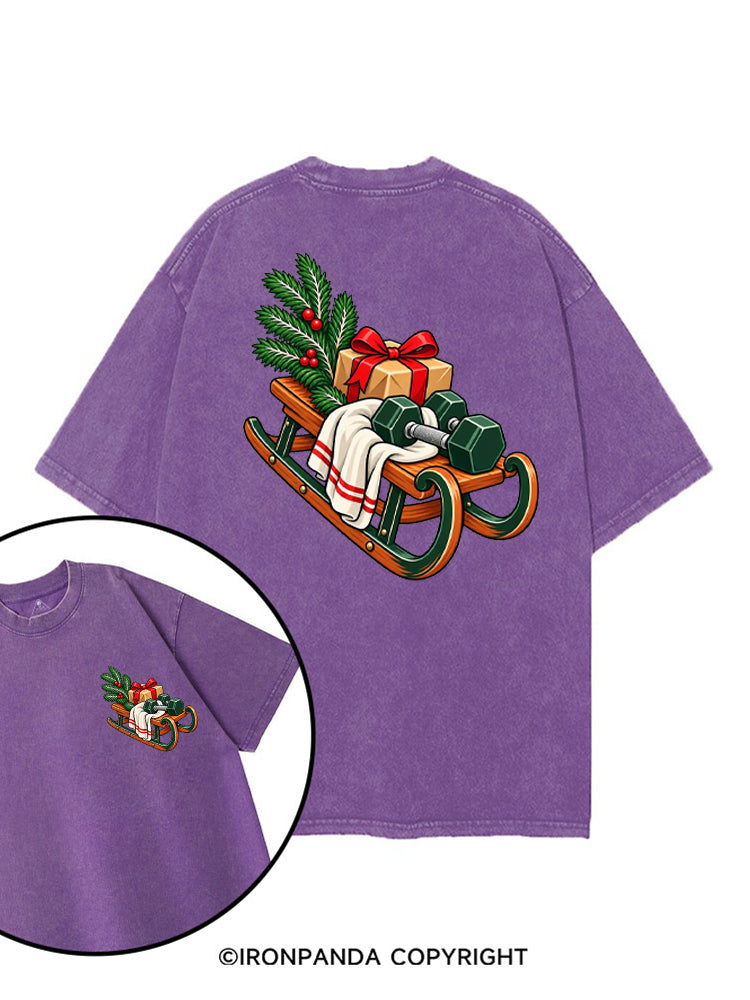 CHRISTMAS DUMBBELLS AND FESTIVE SLEIGH printed Gym Shirt