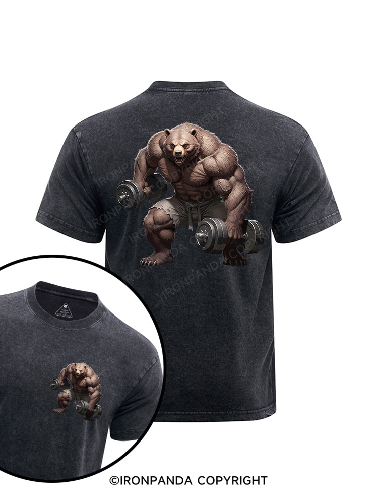 Barbell Bear printed Washed Gym Shirt