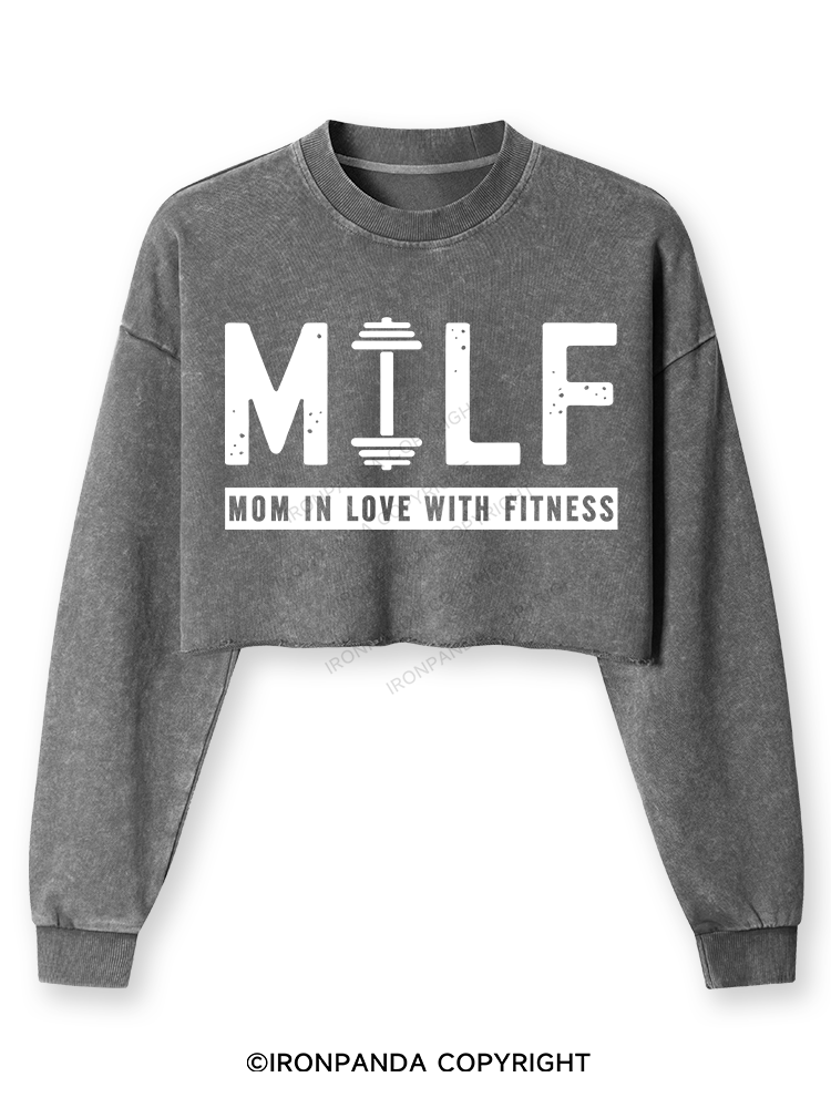 MILF MOM IN LOVE WITH FITNESS Washed Long-Sleeve Crop Top