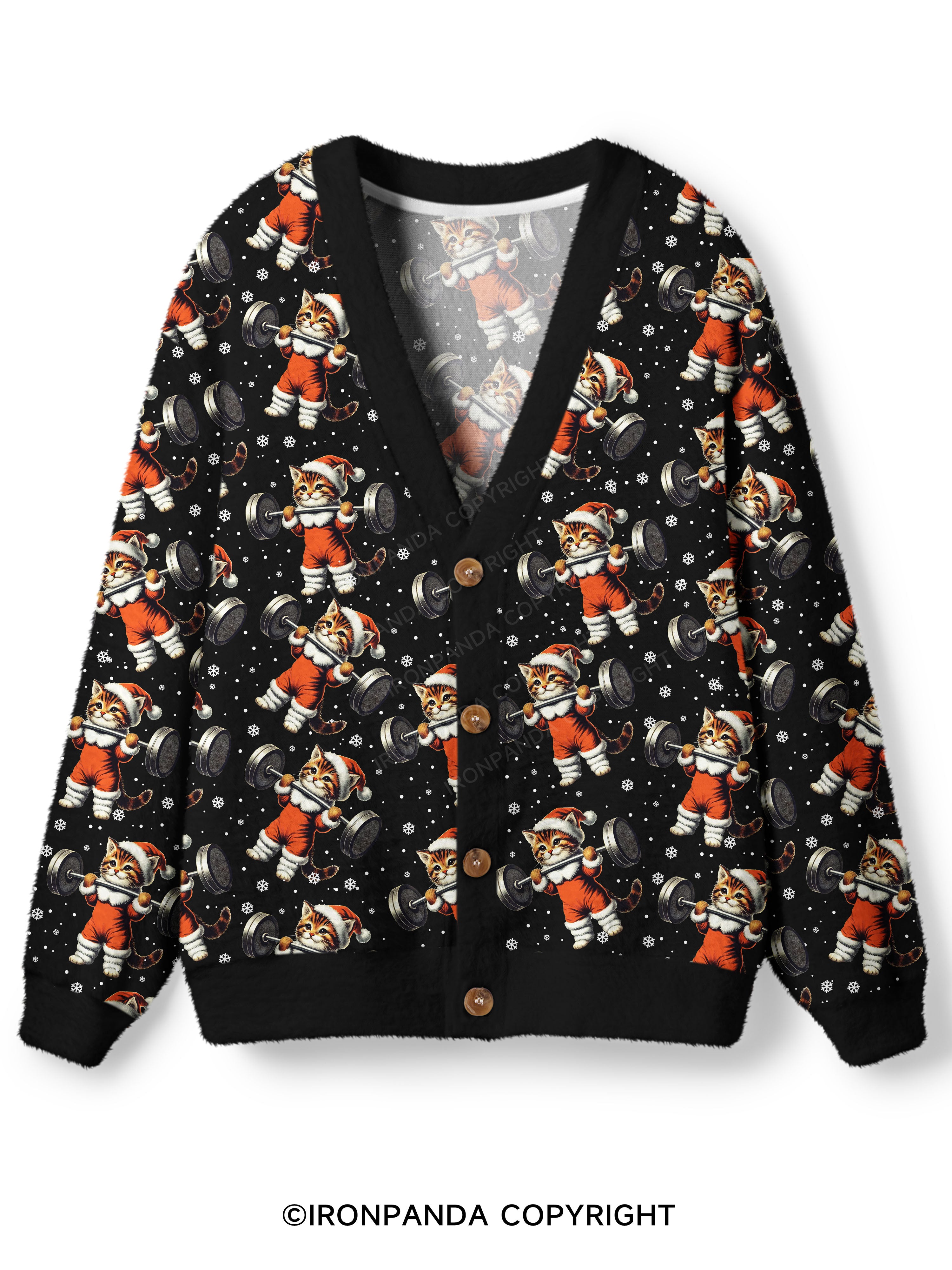 SANTA KITTEN WORKOUT Ugly Fuzzy Fleece Sweater