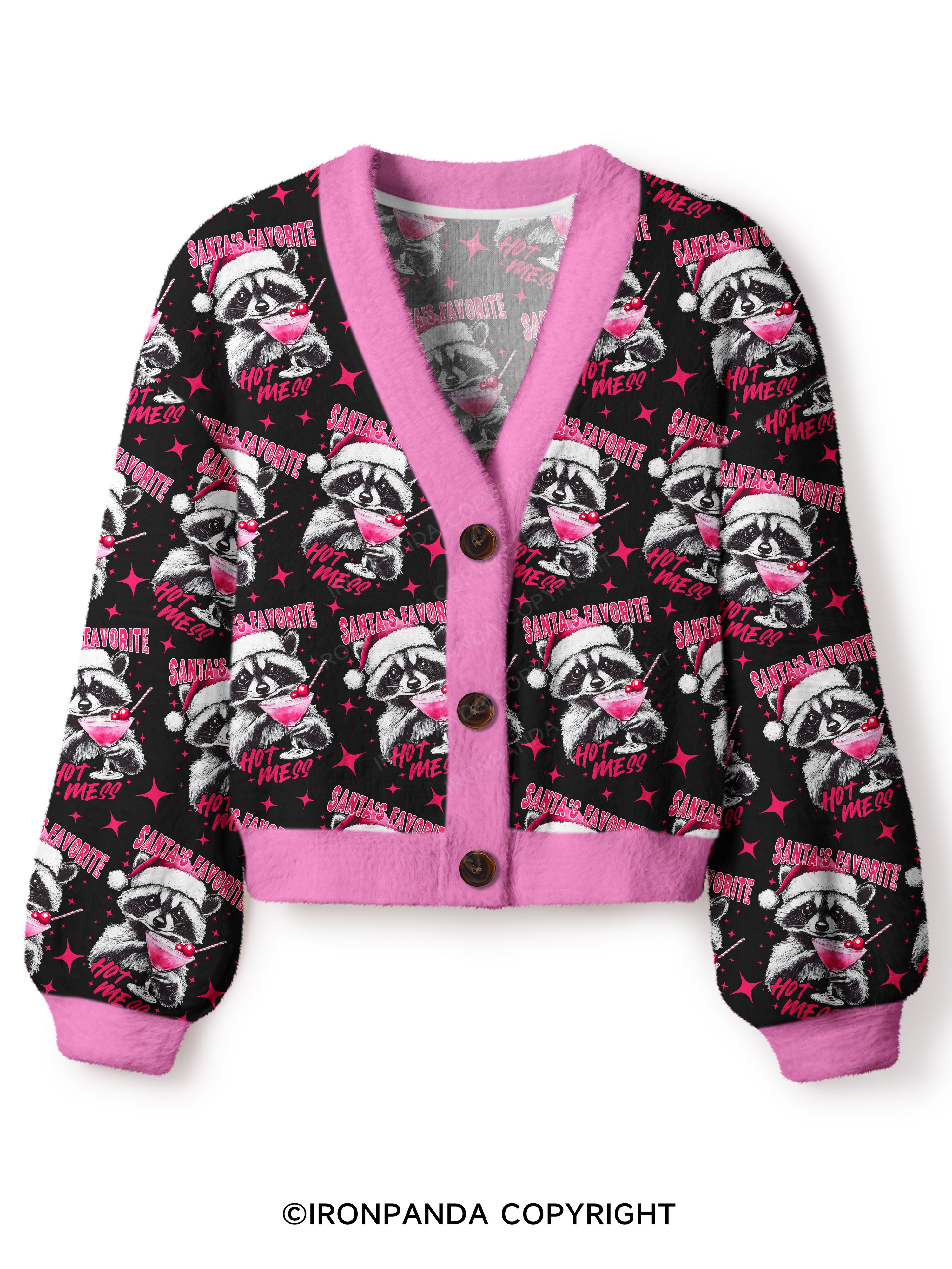 SANTA'S FAVORITE HOT MESS Crop Ugly Cardigan Sweater
