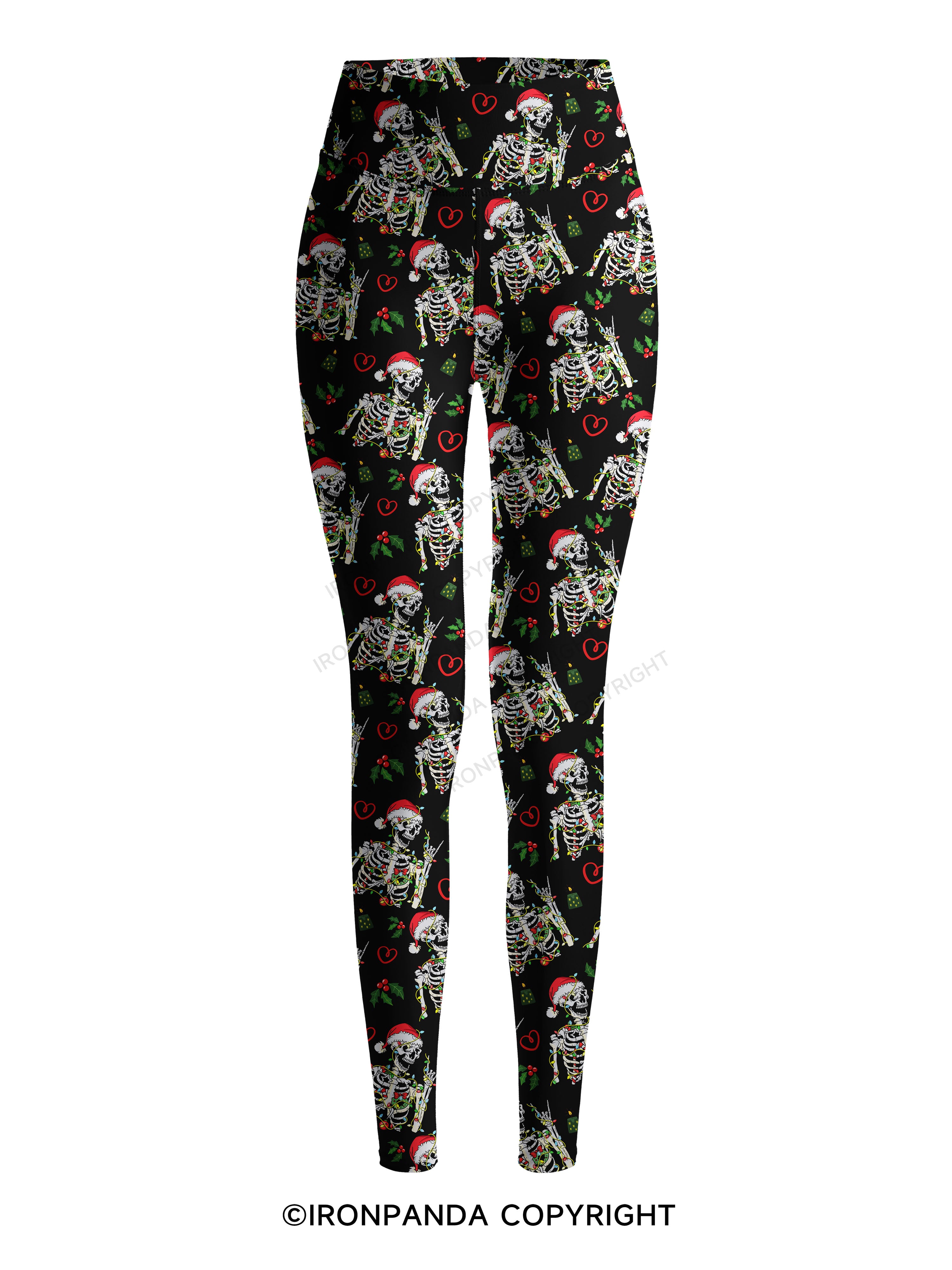 SKELETON WITH CHRISTMAS LIGHTS Printed Yoga Pants
