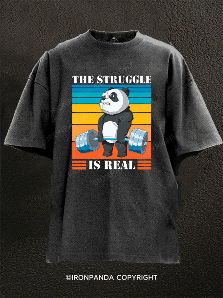 The Struggle is real Panda Weight Lifting Washed Gym Shirt
