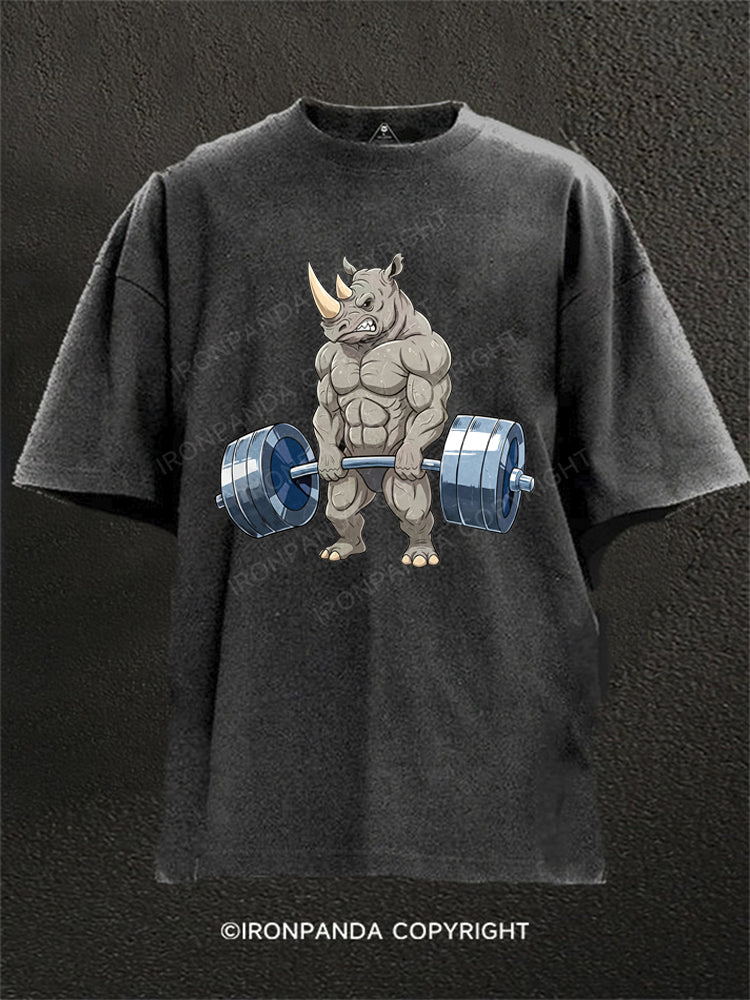 Muscular Rhino Deadlift Gym Washed Gym Shirt
